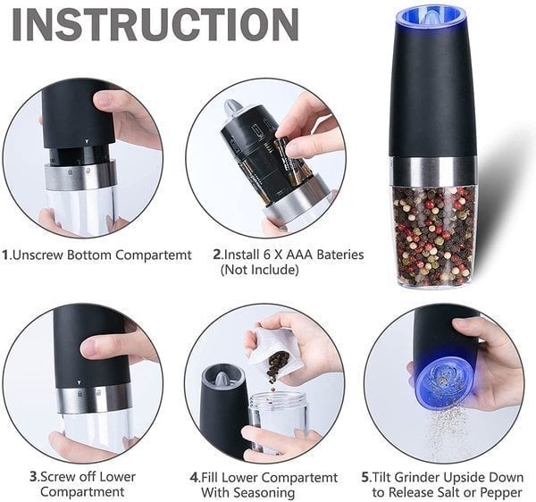 automatic electric gravity induction salt and pepper grinder2hpoe